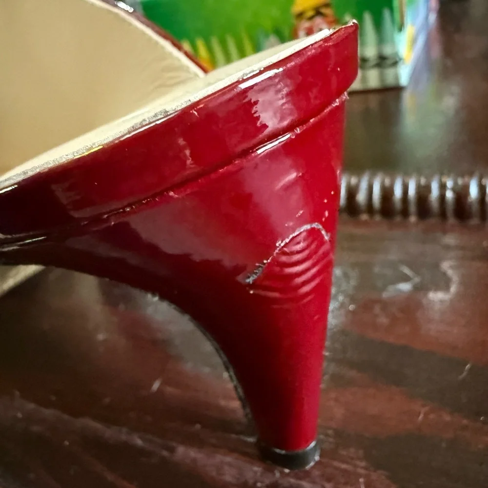 Napoleoni Red Patent Leather Mules Pointed Toe Kitten Heel Size 39 Made in Italy - Picture 5 of 14